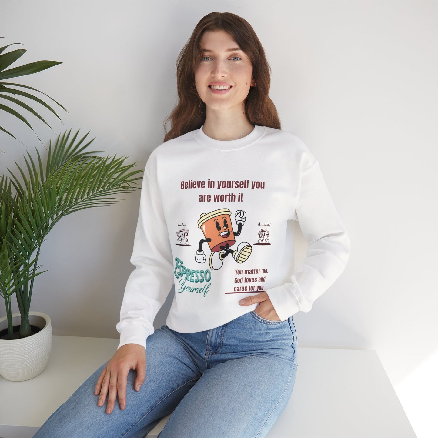 Sip and Style Crewneck Sweatshirt, Gift for Coffee Lovers, Inspirational Apparel, Cozy Sweatshirt, Positive Affirmations