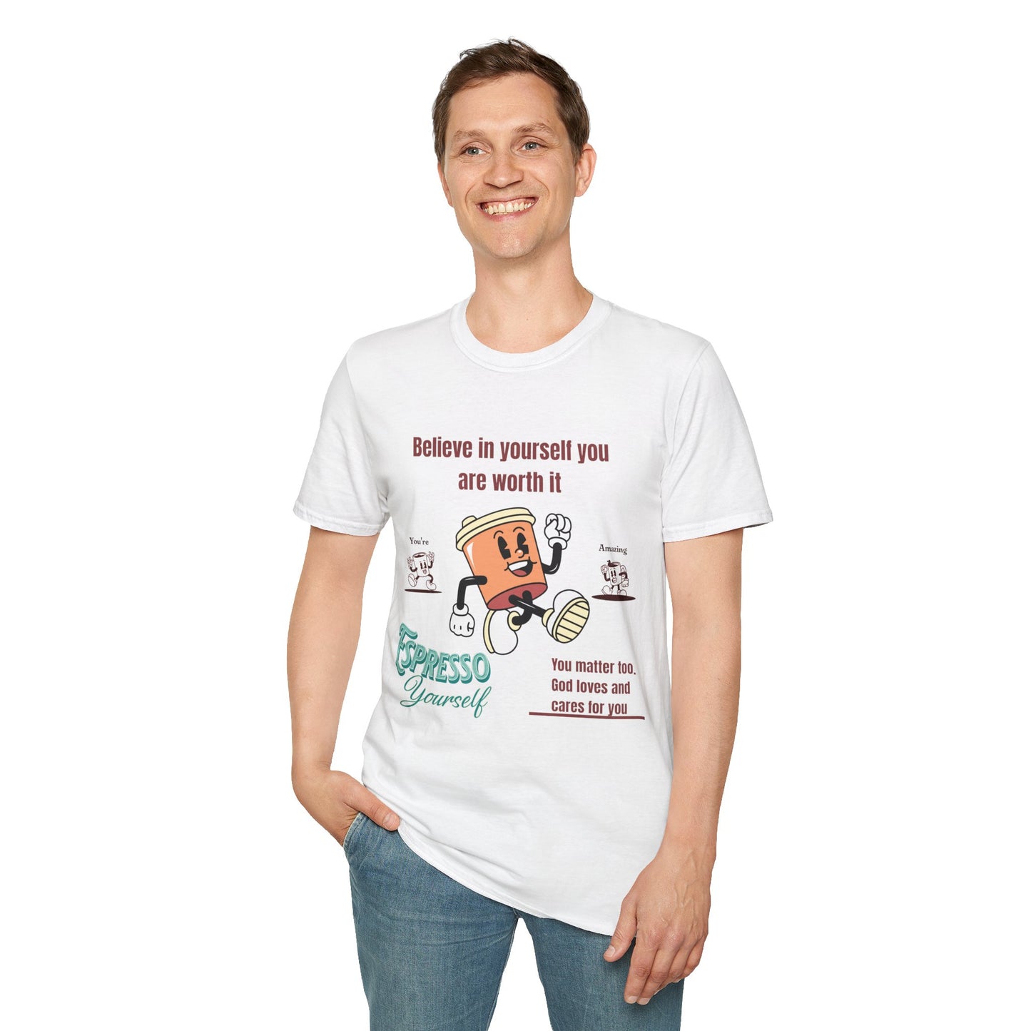 Sip and Style Tee, Unisex Softstyle T-Shirt, Positivity Shirt, Coffee Lover Gift, Inspirational Apparel