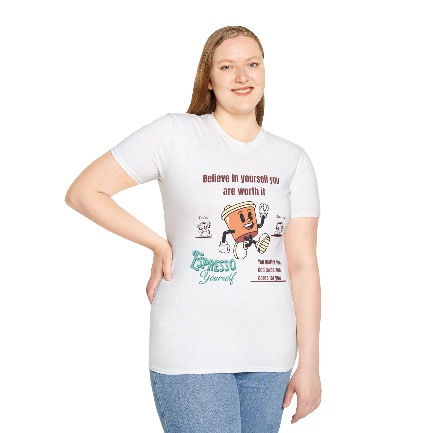Sip and Style Tee, Unisex Softstyle T-Shirt, Positivity Shirt, Coffee Lover Gift, Inspirational Apparel