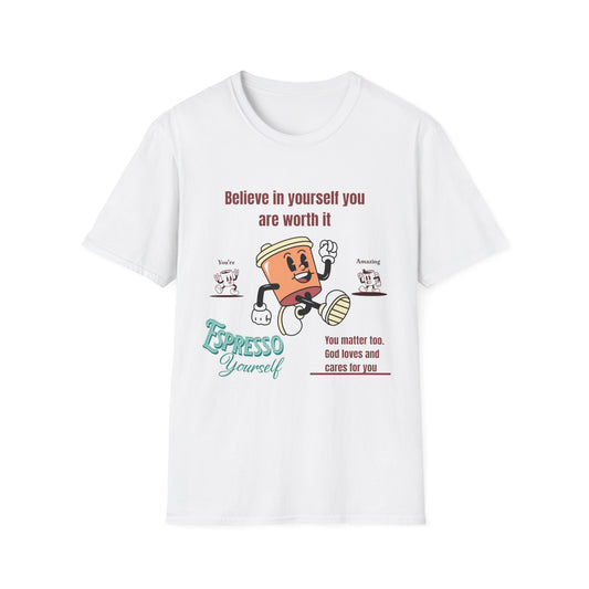 Sip and Style Tee, Unisex Softstyle T-Shirt, Positivity Shirt, Coffee Lover Gift, Inspirational Apparel